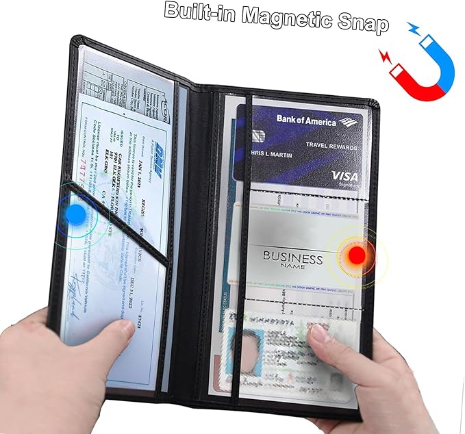 Car Registration and Insurance Holder with Magnetic Shut Compatible With Moldel Y Vehicle Glove Box Car Organizer Auto Comparment Accessories Case for Essential Document Driver License Cards