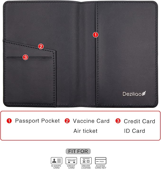Deziliao Passport Holder,Passport Holder Card Slots, Passport and Vaccine Card Holder Combo, Cute Passport cover for Women and Men, with Waterproof Rfid Blocking, Passport Travel Wallet(Black)