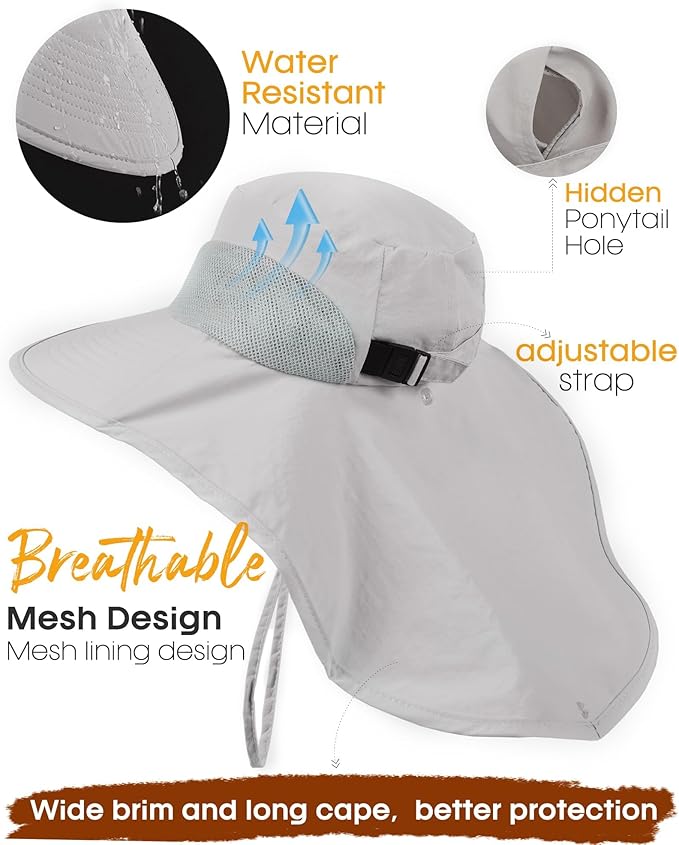 Camptrace Sun Hats for Women Men UPF 50+ UV Protection Wide Brim Hiking Fishing Hat with Neck Flap