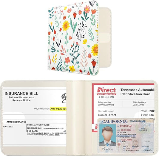 CoBak Car Registration and Insurance Holder - Small and Lightweight Vehicle Glove Box Car Organizer, Auto Truck Comparment Accessories Case for Essential Document, Driver License (Joyful Flowers)