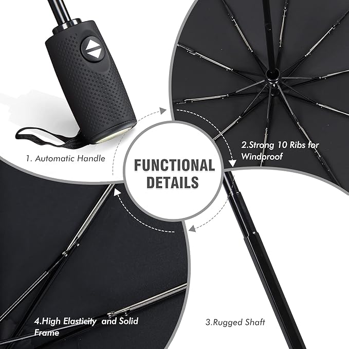 ZOMAKE Travel Umbrella Compact - 10 Ribs Portable Collapsible Umbrellas for Rain Windproof - Paraguas Automatic Small Folding Umbrella Lightweight Packable Umbrella for Women Men