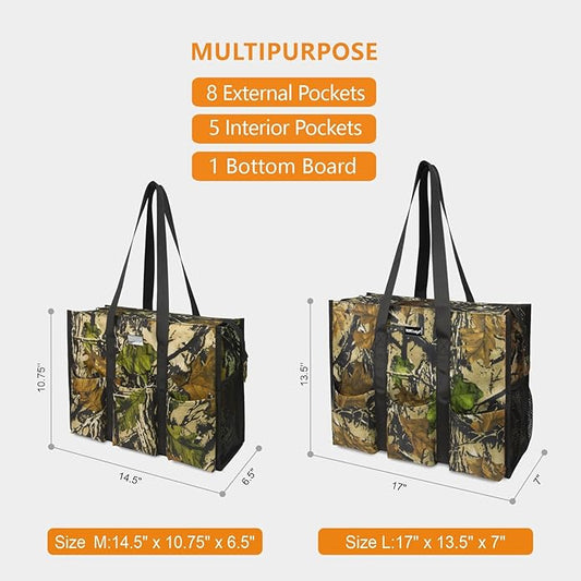 TOPDesign Utility Water Resistant Tote Bag with 13 Pockets, Top Zipper Closure & Thick Bottom Support, for Working Women