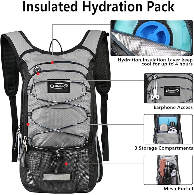 Insulated Hydration Pack Backpack with 3L BPA Free Leak-Proof Water Bladder, Keep Liquids Cool for Up to 5 Hours, Daypack for Hiking, Running, Cycling, Hunting, Climbing