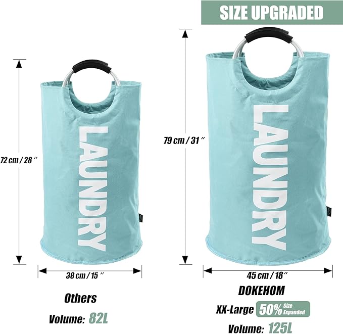 DOKEHOM 125L X-Large Collapsible Washing Laundry Basket Bag (7 Colors) for Bedroom, Fabric (Light Blue, XL)