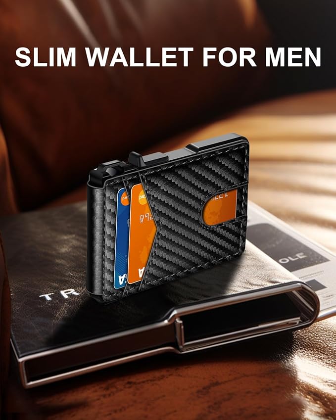 Wallet for Men, Mens Minimalist Wallet 9-13 Cards, Slim Compact Wallet with Money Clip & ID Window, RFID Blocking Smart Pop Up Card Wallet, Metal Aluminum Credit Card Holder Bifold Wallet