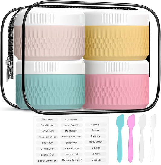 BPA Free Silicone Cream Jars - 2oz TSA Approved Travel Size Containers, Leak-proof with Lid for Cosmetic, Face, Hand, Body Glitters