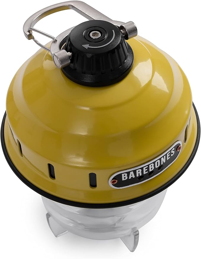 Barebones Beacon Hanging Light – Dusty Yellow, Rechargeable LED Camping Lantern with Adjustable Brightness – Weatherproof Vintage-Style Hanging Lantern for Outdoor Adventures and Year-Round Use