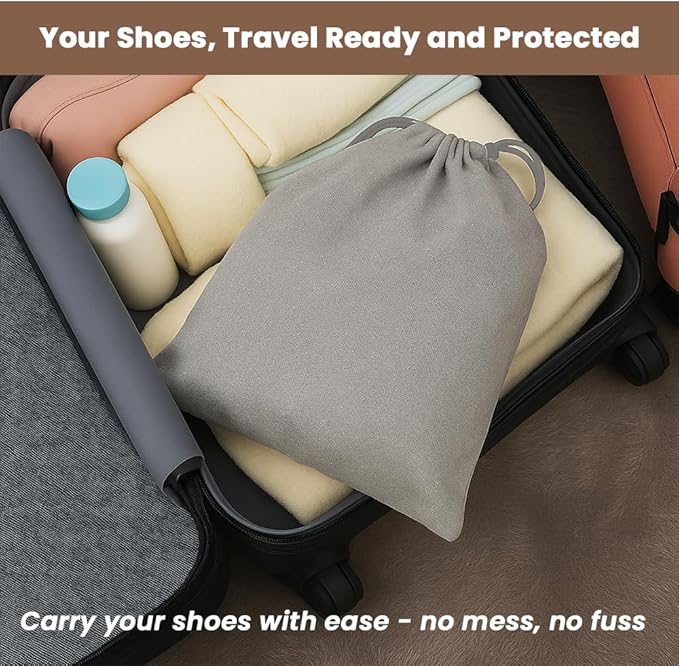 LFH Cotton Rich Shoe Storage Bags with Drawstring, Dustproof Breathable Reusable Organizer, Perfect For Travel, Dorm, Hotel, College, Gym, Easy to Carry, Machine Washable 8"x17" (Pack of 2) - Grey