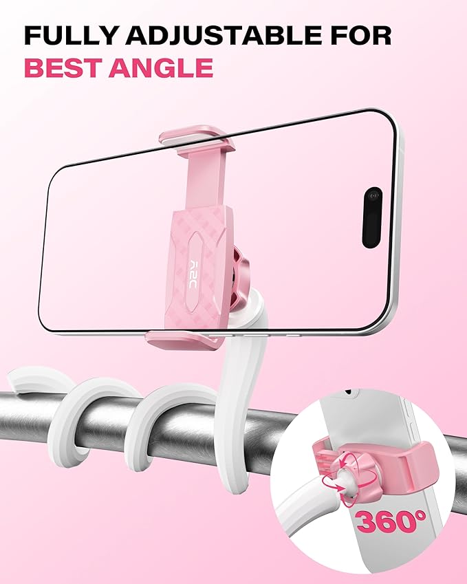 A2C Flexible Phone Holder for Treadmill, Peloton, Stroller, Shopping Cart, Desk, Portable Gooseneck 16.5” Long Arm Phone Mount for 4.7”-6.5" Smartphones, Gym Accessories for Women, Pink