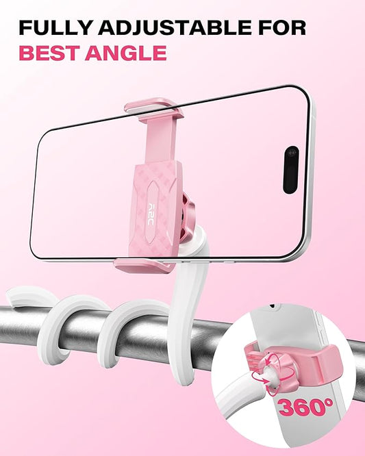 A2C Flexible Phone Holder for Treadmill, Peloton, Stroller, Shopping Cart, Desk, Portable Gooseneck 16.5” Long Arm Phone Mount for 4.7”-6.5" Smartphones, Gym Accessories for Women, Pink