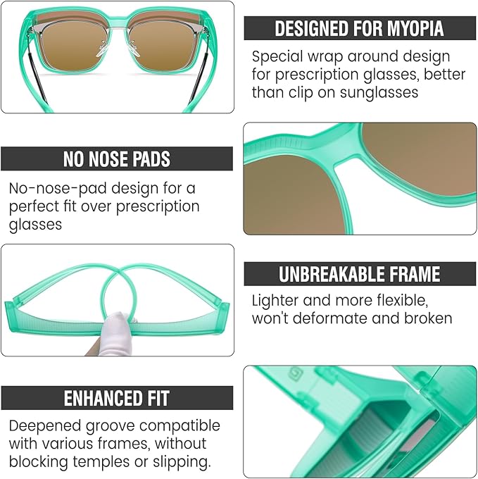 DUCO Fit Over Sunglasses for Men Women Wear Over Glasses Retro Wrap Around Polarized Sun Glasses UV400 Protection DC8981
