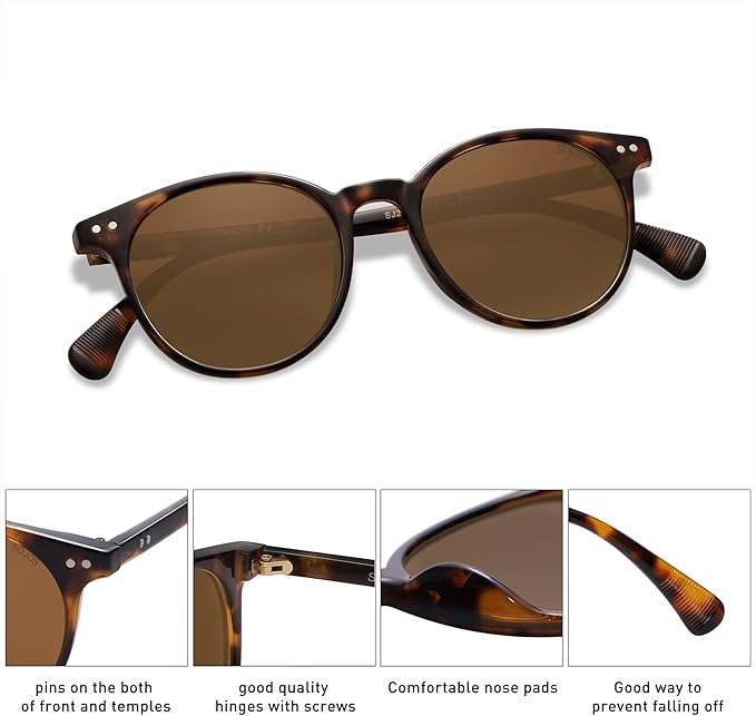 SOJOS Small Round Classic Polarized Sunglasses for Women Men Vintage Style UV400 Lens MAY SJ2113