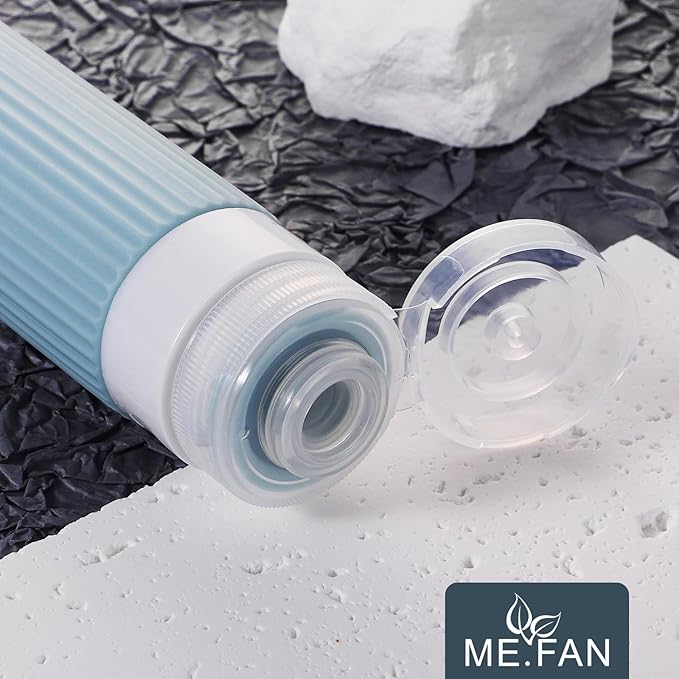 ME.FAN Travel Bottles for Toiletries, TSA Approved 3oz Silicone Journey Size Containers, Portable Split Bottle for Conditioner, Shampoo, Lotion- 4 Pack Blue