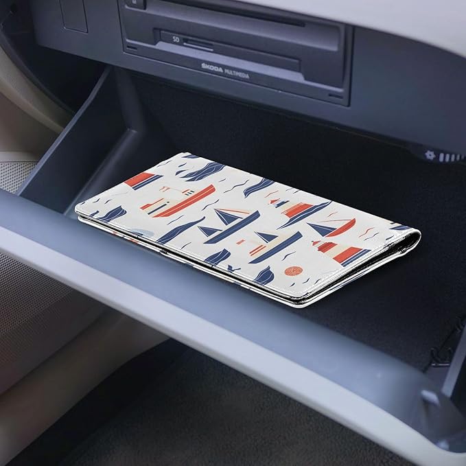 Bolaz Sailboats Car Registration and Insurance Holder Leather Vehicle Document Glove Box Organizer for License Cards Accessories