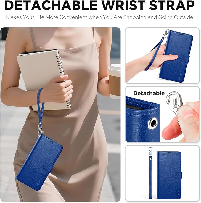 TUCCH 2-in-1 Detachable Wallet Case for iPhone 17 Pro Max 6.9" 2025, RFID Blocking 4 Card Slot | Wireless Charging | Wrist Strap | Kickstand | Magnetic | PU Leather | Protective Cover | Klein Blue