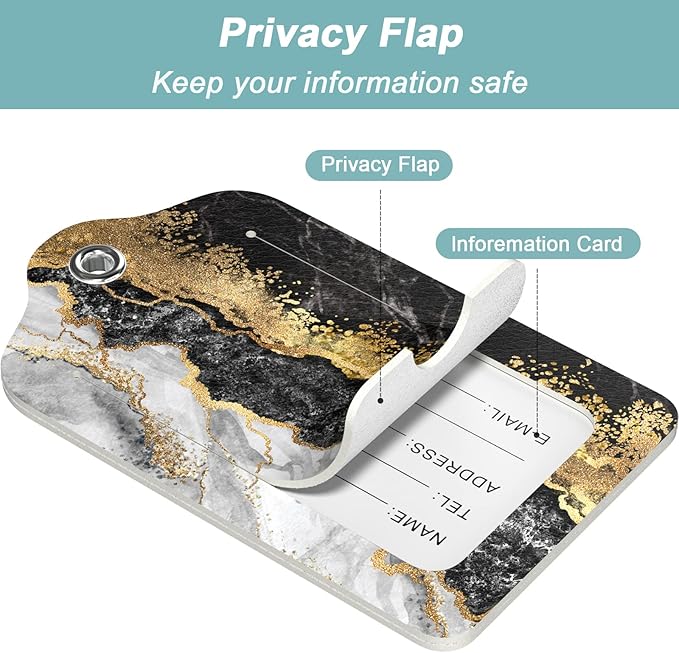 Rimilak 3 Pcs PU Leather Luggage Tags for Suitcase, Travel Cruise Luggage Tag with Privacy Flap, Name ID Label and Metal Loop for Women Men Baggage Handbag School Bag Backpack, Flow Marble