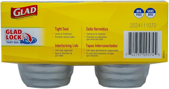 Glad GladWare Mini Round Food Storage Containers - Small Meal Container Holds up to 4 Ounces of Food - Lock Tight Seal, 8 Count