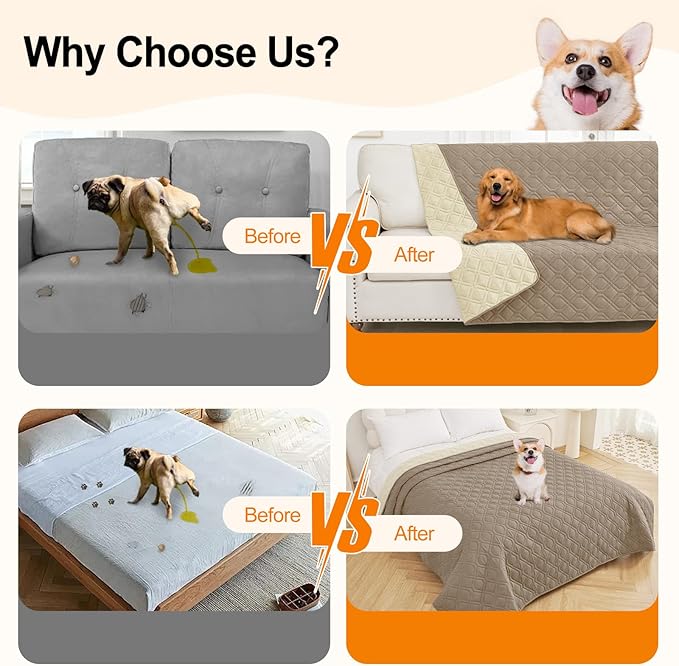 Smiry Waterproof Dog Blanket, 40x50 Inch Soft Pet Bed Cover Reversible, Washable Sofa Couch Furniture Protector for Small Medium Large Dog Puppy Cat, Geometric, Taupe/Beige