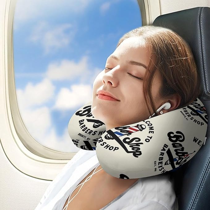 Men’s Comfort U-Shaped Neck Pillow Memory Foam Travel, Barber Shop Flag U-Shape, Breathable Car Airplane Support