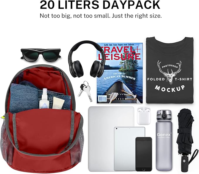 Gonex Ultra Lightweight Packable Backpack 20L Daypack Handy Foldable Camping Outdoor Travel Cycling Backpacking