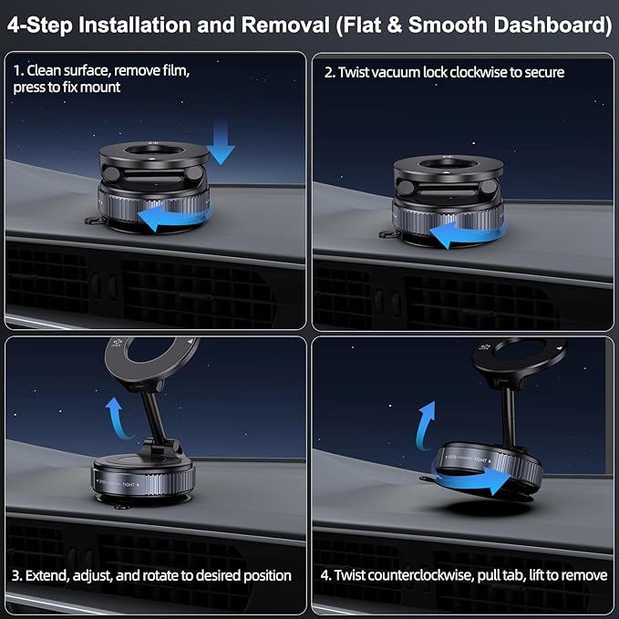 Vacuum Magnetic Suction Phone Holder, Foldable and Retractable Hands-Free Suction Cup Phone Mount for Car/Gym/Mirror/Smooth Surface, Compatible with iPhone and Android (Space Grey)