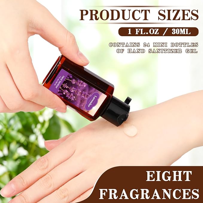 Frienda 24 Pcs Mini Hand Sanitizers Bulk Travel Size Scented Hand Sanitizers 1 Fl oz Brown Bottle Assorted Scents Staff Appreciation Gifts Bulk for Christmas Birthday Employee Friend Teacher Gifts