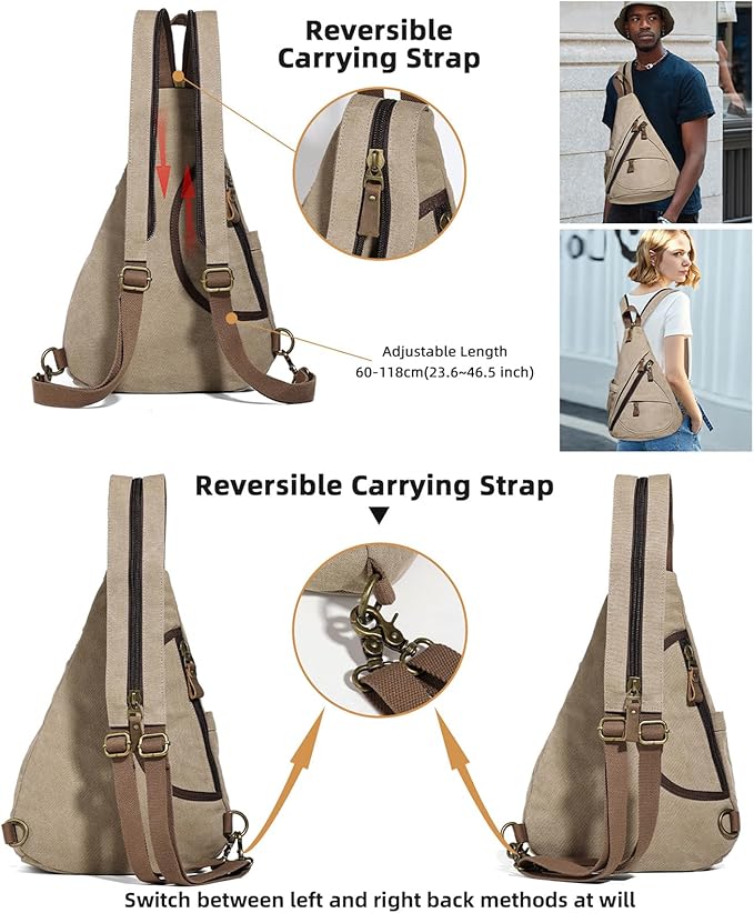KL928 Canvas Sling Bag - Small Crossbody Backpack Shoulder Casual Daypack Rucksack for Men Women(Large Version)