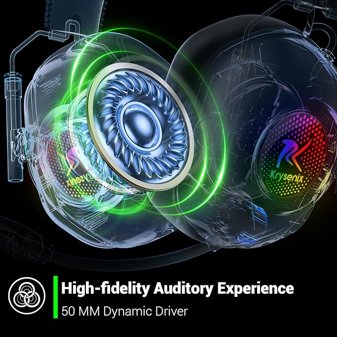 Wireless Gaming Headset with Noise Canceling Microphone for PC, PS5, PS4, Switch, Mac, 2.4 GHz Wireless & Bluetooth 5.4 Gaming Headphones, Cool RGB Lighting, 50Hr Battery, 50mm Drivers(White Black)