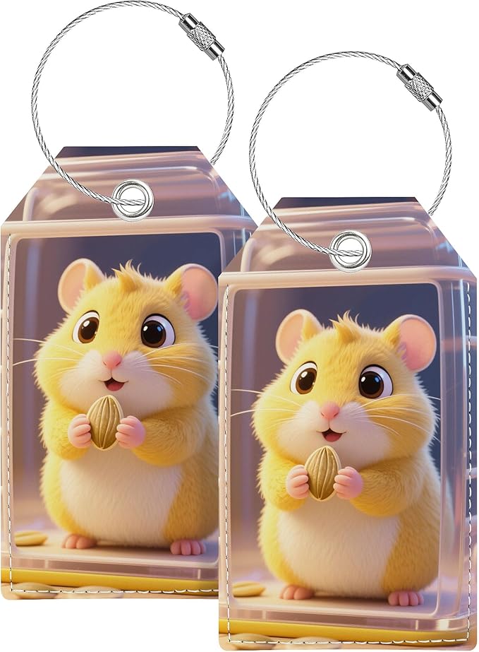 Luggage Tags for Suitcases, Cute Personalized Luggage Tag, Bag Tags for Backpacks Handbag School Instrument with Name ID Label Travel Essentials, Unique Fun Baggage Tags 2 Pack, Hamster