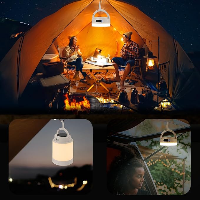 3-in-1 Camping Light with Tent Lantern, Handheld Flashlight & RGB Night Light – USB & Solar Rechargeable, Hook Design, 2 Brightness Levels + SOS, Ideal for Outdoor Use