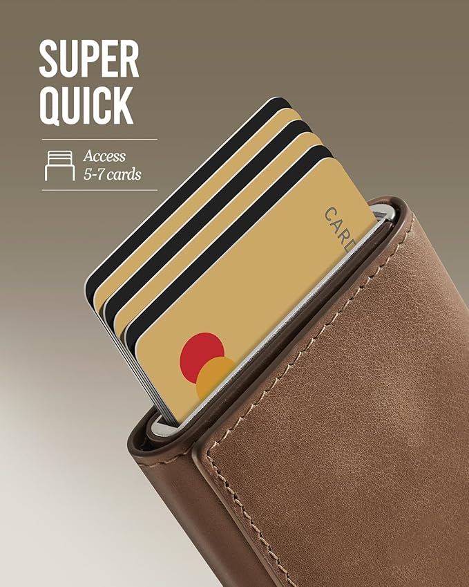 YESIIW Smart Wallet for Men with Premium Genuine Leather - Pop up Card Holder Mens Wallet for 8-10 Card Capacity | ID Window | Cash Slot | Coin Pocket | RFID Blocking - Slim, Thin (Brown)