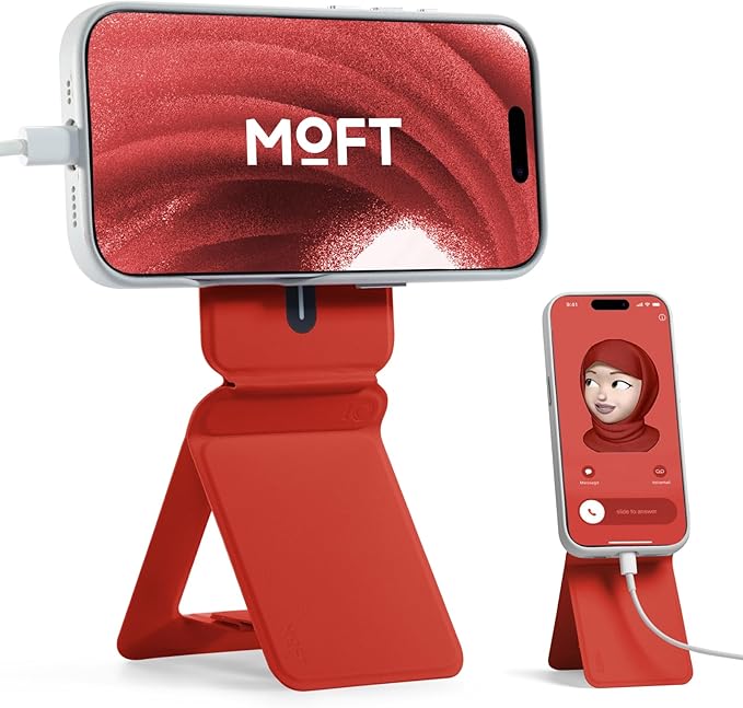 MOFT Phone Stand, Magnetic Phone Tripod Stand Stain-Resistant MOVAS Leather & Angle Adjustment & Strong Magnets Tripod for iPhone 17/16/15/14/13/12 (Included Metal Ring)-Sunset