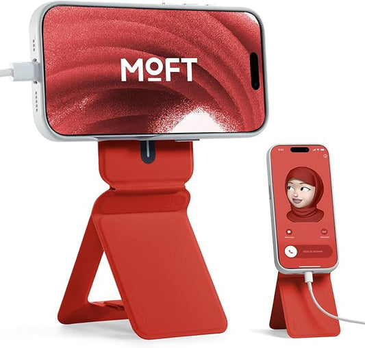 MOFT Phone Stand, Magnetic Phone Tripod Stand Stain-Resistant MOVAS Leather & Angle Adjustment & Strong Magnets Tripod for iPhone 17/16/15/14/13/12 (Included Metal Ring)-Sunset