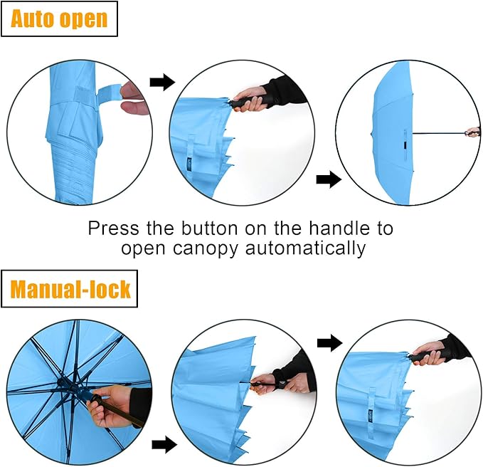 G4Free 62inch Portable Golf Umbrella Automatic Open Large Oversize Vented Double Canopy Windproof Waterproof Sport Umbrellas(Sky Blue)