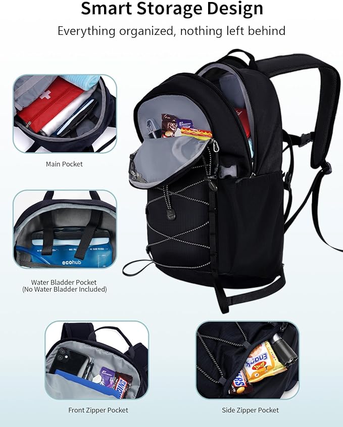 ECOHUB Small Hiking Backpack for Men Women, 20L Lightweight Travel Backpacks Water Resistant Camping Cycling Hiking Daypack