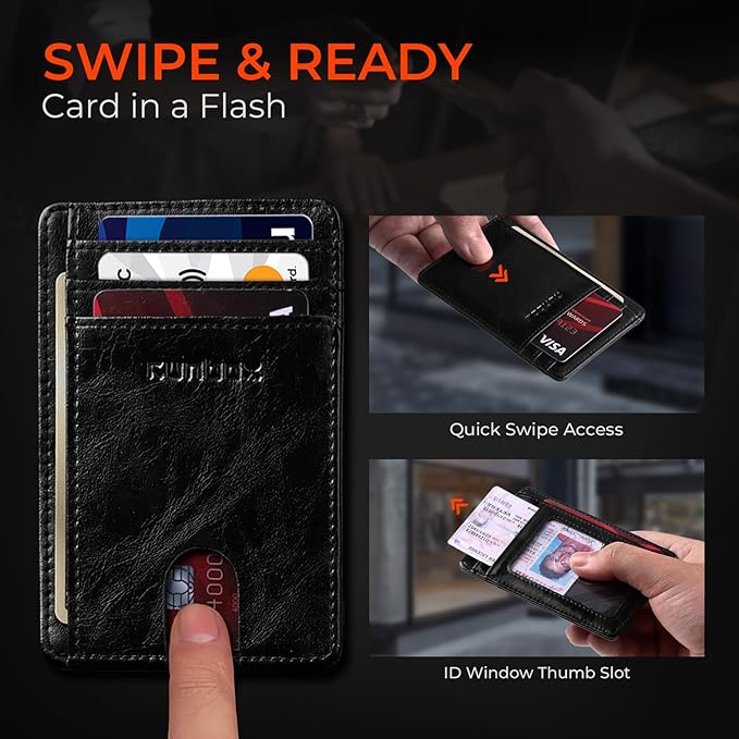 RUNBOX Slim ID Cases Minimalist Front Pocket RFID Blocking Leather Wallets for Men and Women Card Holder Wallets Gifts for men