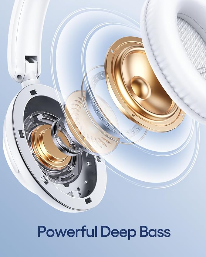 TAGRY Hybrid Active Noise Cancelling Bluetooth Headphones 100H Playtime Wireless Over Ear Headphone with Fast Charging Hi-Res Audio Headsets Comfort Earcups for Commute Travel Office Phone PC White