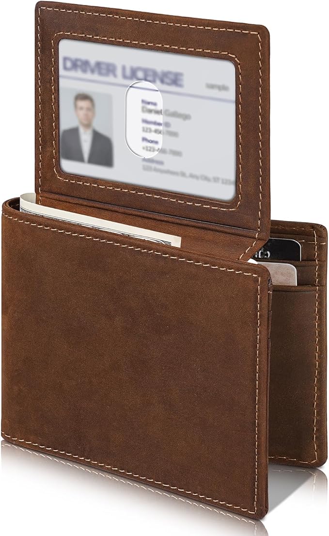 Artpaxy Mens Wallet Bifold Genuine Leather RFID Blocking Wallet for Men with 2 ID Windows 12 Card Holders 2 cash pockets 1 Gift Box
