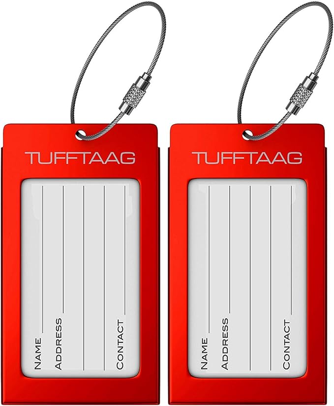 TUFFTAAG Luggage Tags Business Card Holder - Durable Travel ID Bag Tag in Gunmetal, Perfect for Suitcases, Backpacks, and Carry-Ons, 2 Tags