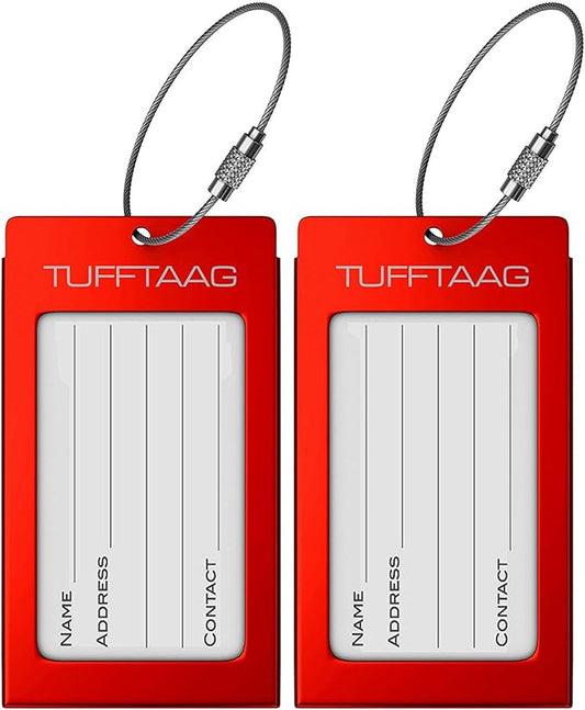 TUFFTAAG Luggage Tags Business Card Holder - Durable Travel ID Bag Tag in Gunmetal, Perfect for Suitcases, Backpacks, and Carry-Ons, 2 Tags