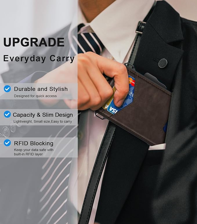 Wallet for Men, Minimalist Slim Mens Wallet with Money Clip, RFID Blocking Smart Pop Up Card Wallet with ID Window, Compact Bifold Wallet,Metal Aluminum Credit Card Holder