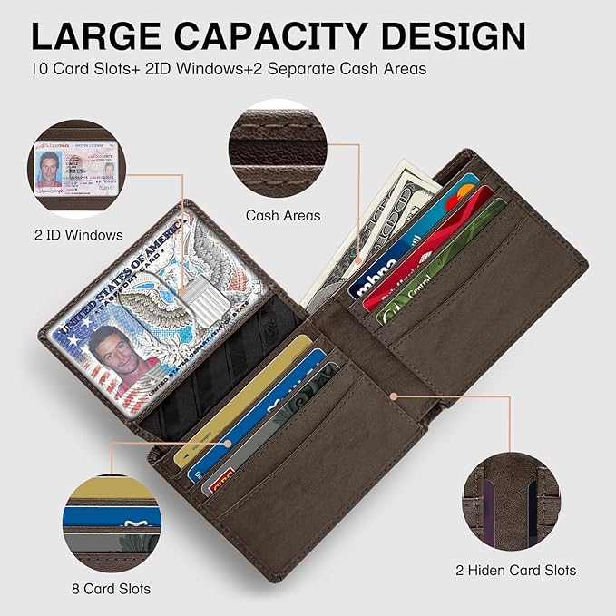 Zitahli Wallet for Men 12 Card Holder Slim Rfid Leather 2 ID Window Wallets With Gift Box Men's Accessories