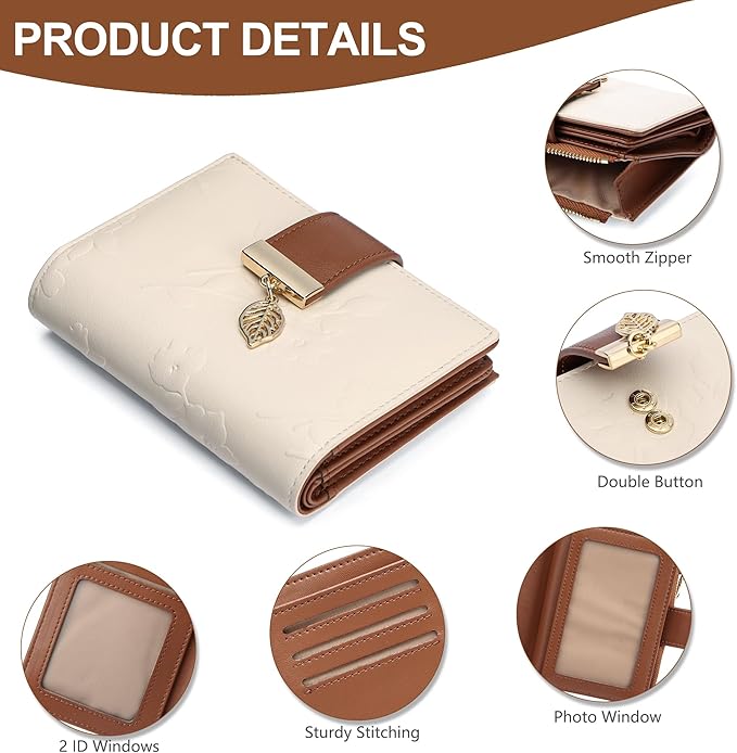 yiijay Small Wallet Women RFID Blocking Leather Bifold Wallet Credit Card Holder for Women Ladies Compact Wallet Mini Purse With Zipper Pocket