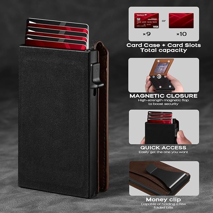 Zitahli Wallet for Men, Pop Up Metal Wallet with Money Clip & ID Window, RFID Blocking Credit Card Holder, Bifold Card Wallet Holds 8+ Cards Plus Cash Idea Gifts for Men
