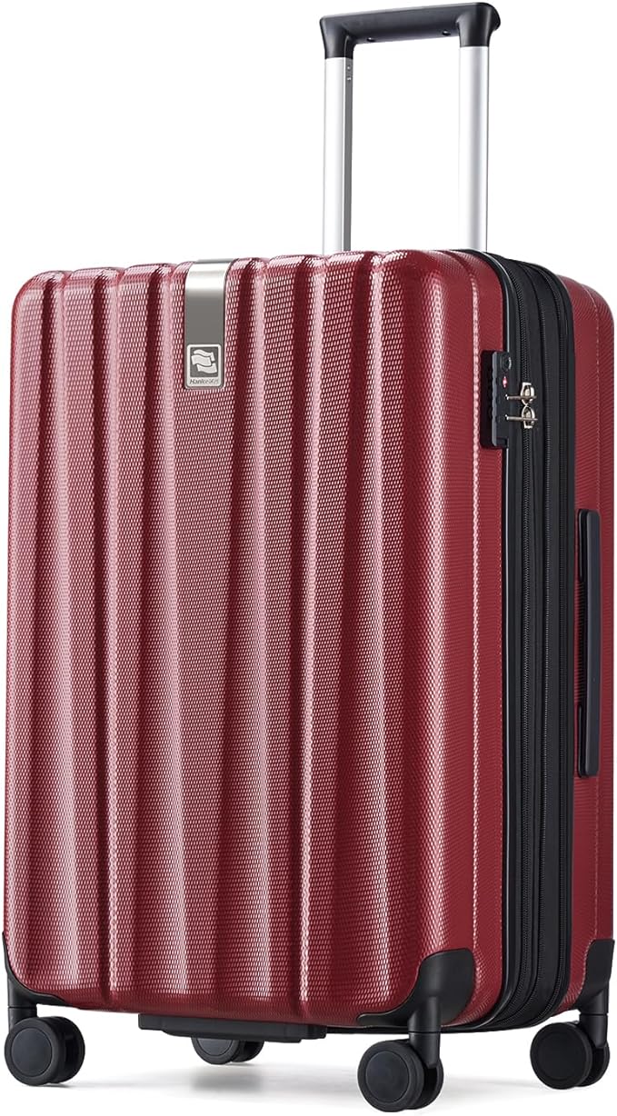 Hanke 24 Inch Expandable Checked Luggage Lightweight PC Hard Case Luggage Suitcases with Wheels TSA Luggage Rolling Large Suitcase Travel Luggage Bag for Go to University(Burgundy)