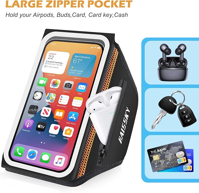 Running Phone Armband with Earphone Holder - 3D Design Cell Phones Armband for iPhone 17/16/15/13 Pro/Plus & S24/S20, Water Resistant Sports Holder with Key Slot - Ideal for 6.9" Phones