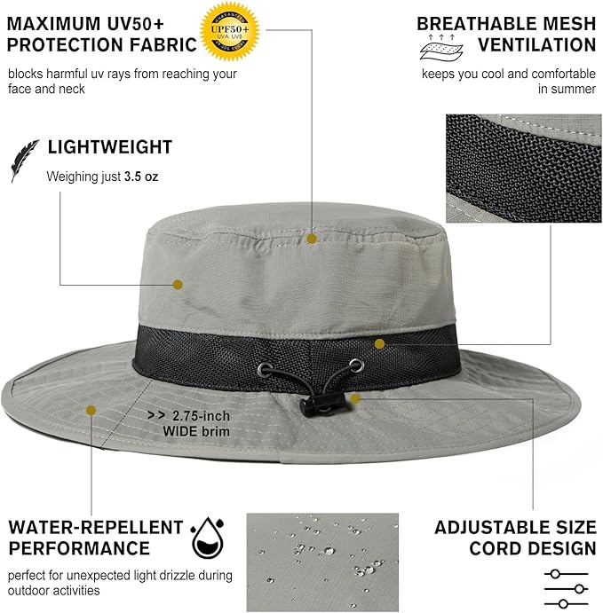 Oversized XL XXL Waterproof Sun Hat for Big Heads Mesh Bucket Hat Wide Brim Adjustable Packable Hiking Beach Fishing