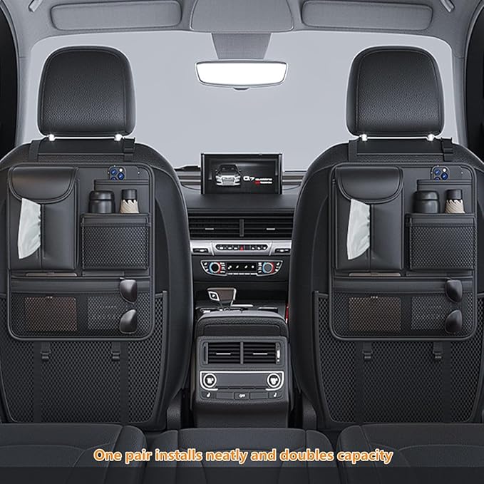 RAKSONIC Backseat Car Organizer,5 Storage Pocketscar Seat Organizer,Car Storage Organizer with Foldable Food Tray,Car Seat Back Protectors Kick Mats Travel Accessories
