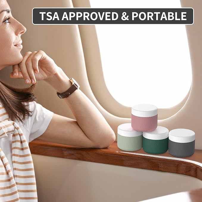 ME.FAN Travel Containers for Toiletries, TSA Approved 2 oz Silicone Cream Jars, Leak-proof Journey Containers, Trip Accessories with Lid for Cosmetic Face Hand Body Cream 4 Pack White Lid Morandi