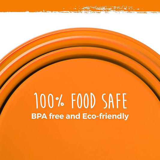 Mighty Paw Collapsible Travel Dog Bowl Set - Silicone Food and Water Bowls - Bonus Carabiner Clip - Ideal Hiking - Camping - Walking - Lightweight - Leak-Proof Dog Set - Orange - 2 Pack (27 oz)